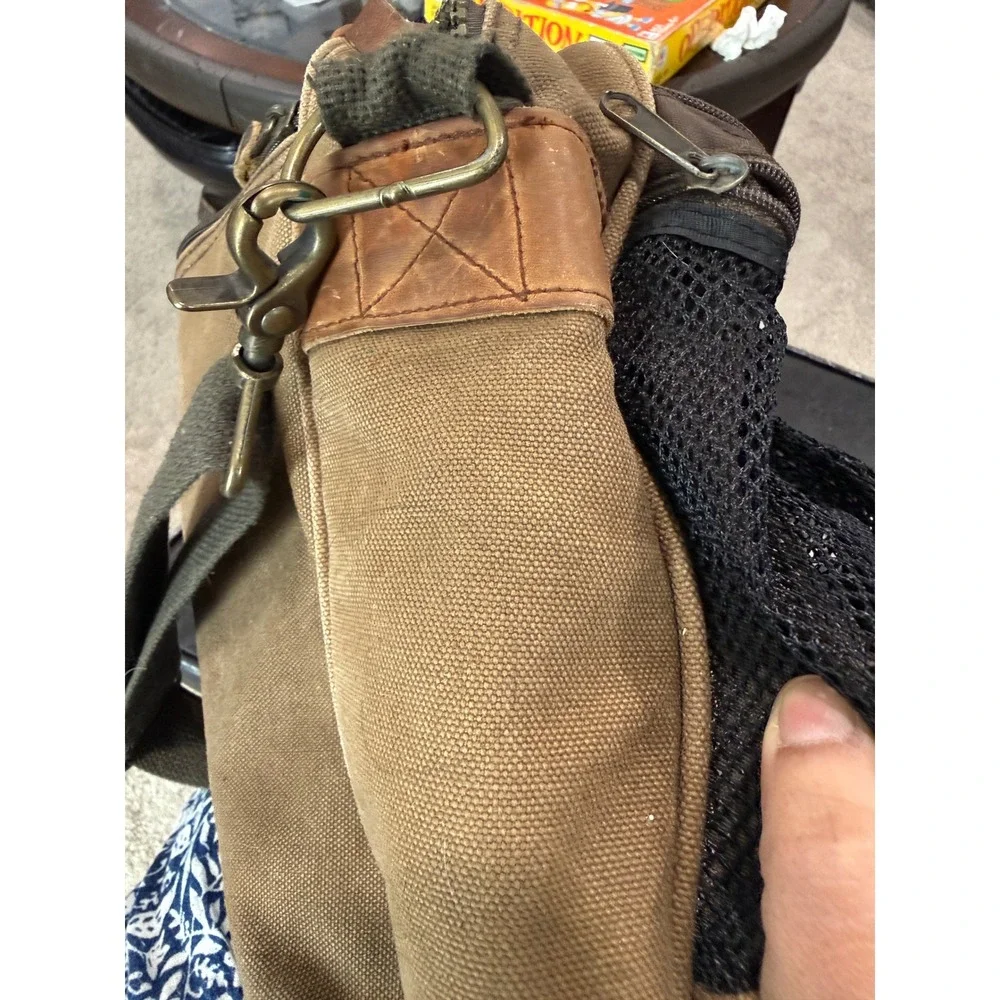 Vintage High Sierra Canvas Leather‎ Trim Messenger Bag Brown Brass Buckles